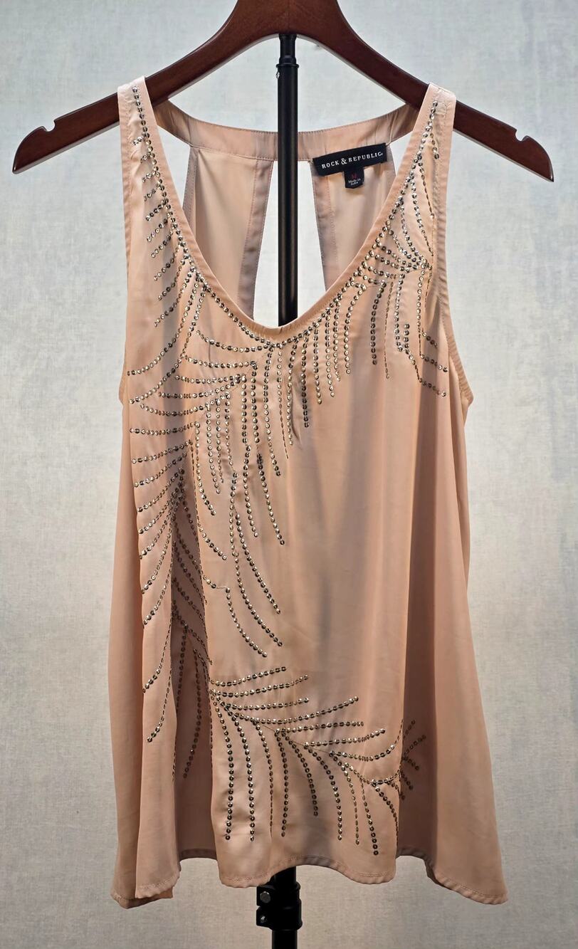 Rock &‎ Republic Studded Tank Top Medium Blush Pink Rhinestone Keyhole Open Back